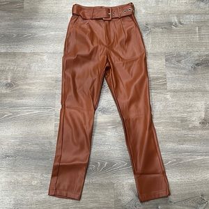 ShoeDazzle Brown Faux Leather High Waisted Trousers